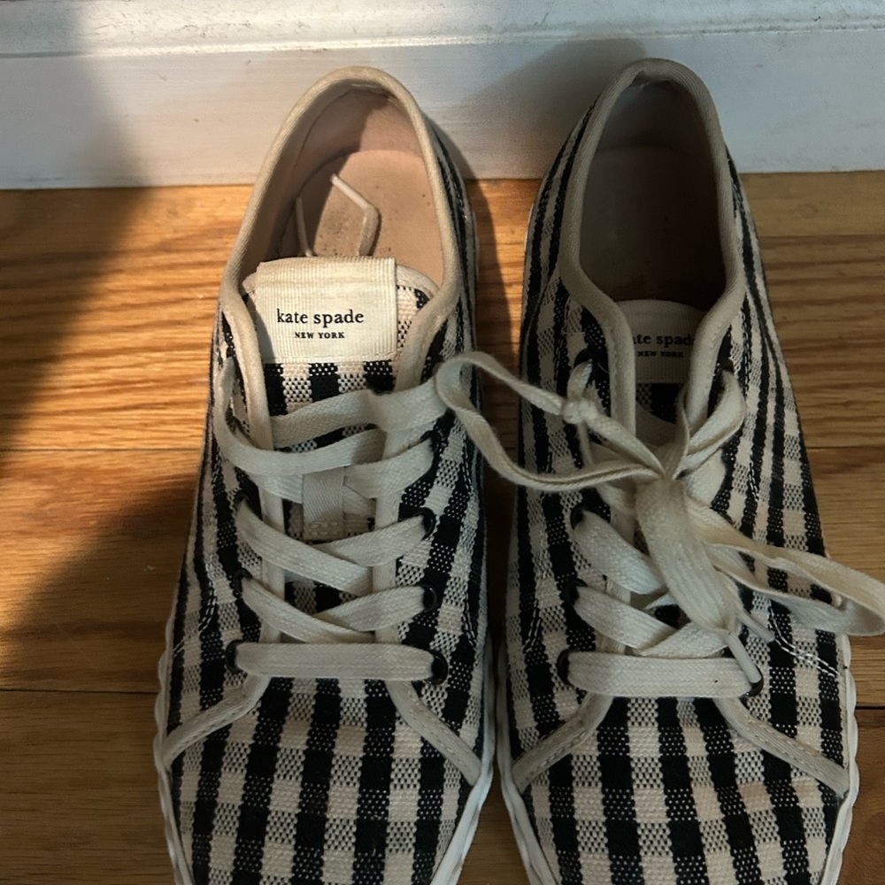 Kate Spade Plaid Sneakers in Black and Cream